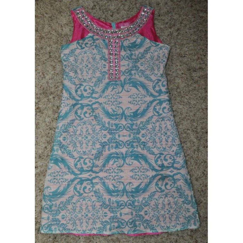 Girls Le Pink Summer Dress 12 Blue & Pink Paisley Sleeveless Beaded Silk Blend